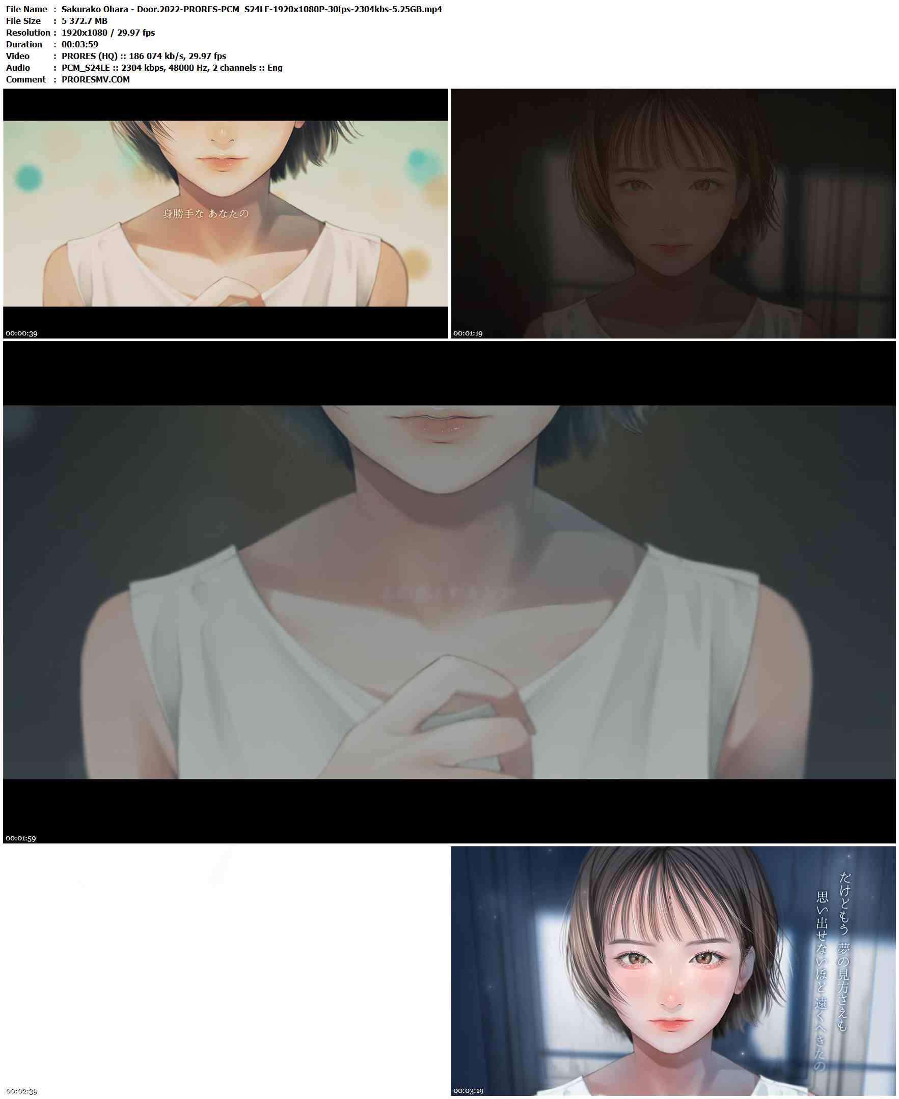 Sakurako Ohara - Door.2022-PRORES-PCM_S24LE-1920x1080P-30fps-2304kbs-5.25GB官方MV_高清MV